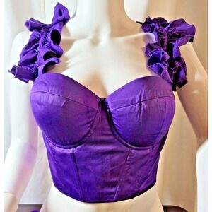Sweetra XL Purple Ruffle Corset Bustier Top Lace‎ Up Backless Mermaid Y2K Party